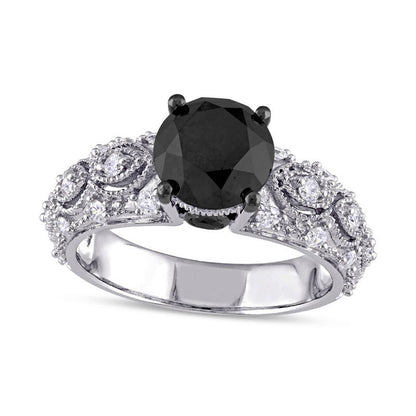 3.0 CT. T.W. Enhanced Black and White Natural Diamond Antique Vintage-Style Engagement Ring in Solid 10K White Gold