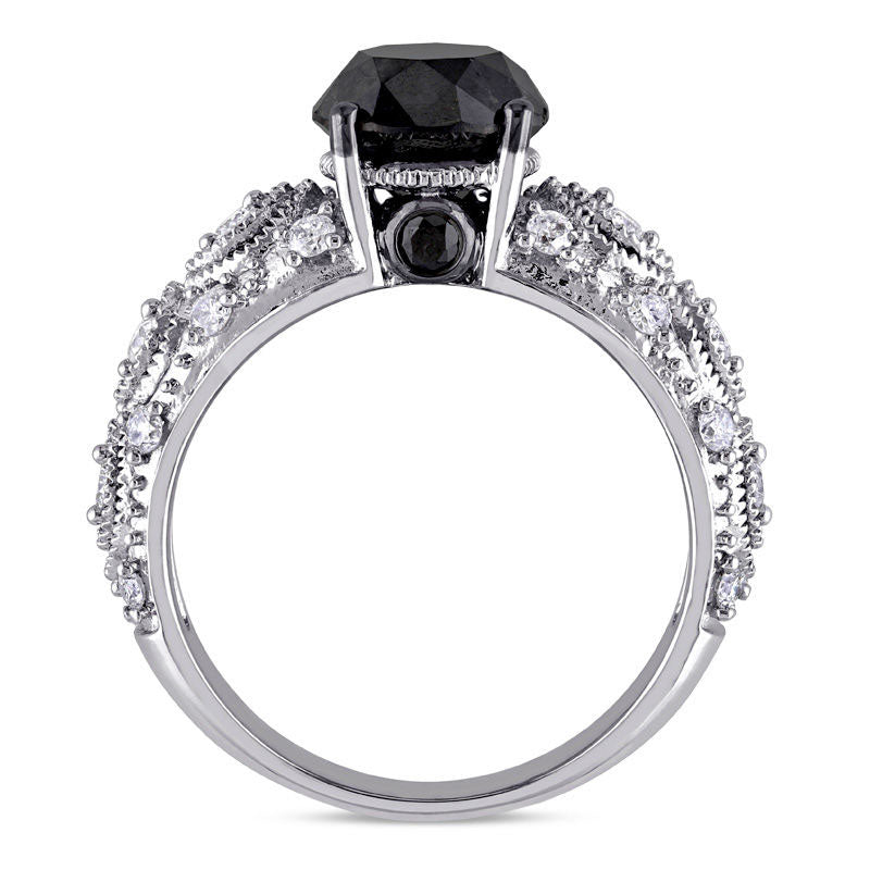 3.0 CT. T.W. Enhanced Black and White Natural Diamond Antique Vintage-Style Engagement Ring in Solid 10K White Gold