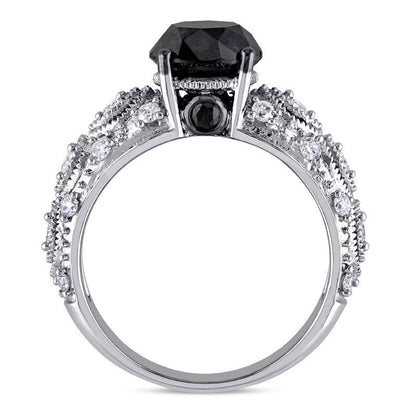 3.0 CT. T.W. Enhanced Black and White Natural Diamond Antique Vintage-Style Engagement Ring in Solid 10K White Gold