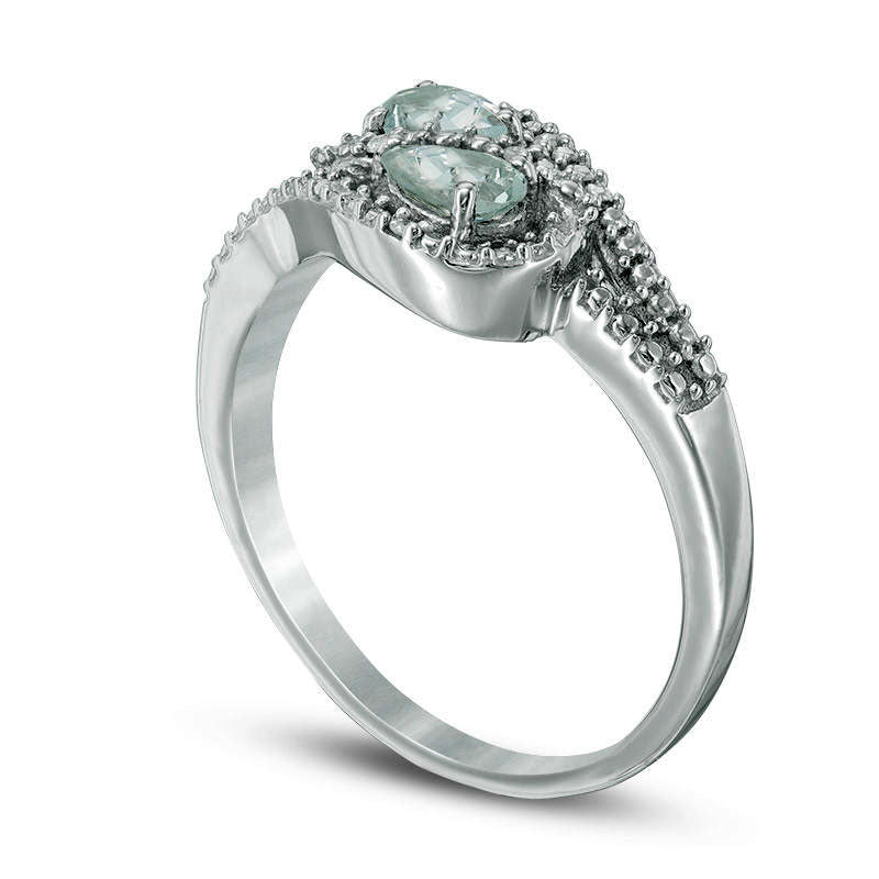 Oval Aquamarine and Natural Diamond Accent Bypass Loop Ring in Solid 10K White Gold