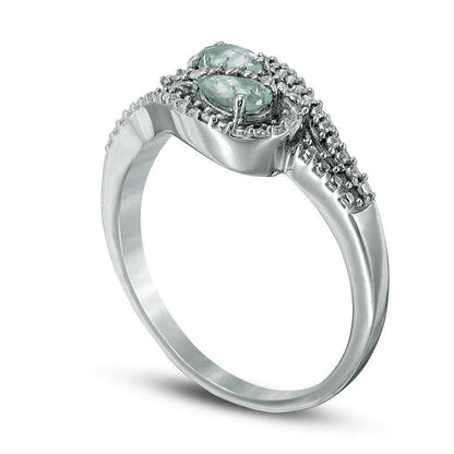 Oval Aquamarine and Natural Diamond Accent Bypass Loop Ring in Solid 10K White Gold