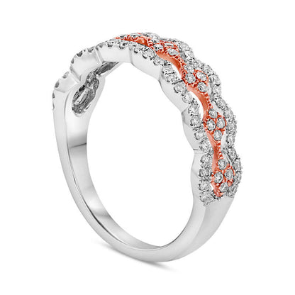 0.38 CT. T.W. Natural Diamond Scallop-Edged Antique Vintage-Style Band in Solid 14K Two-Tone Gold (H/SI2)