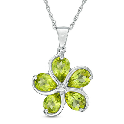 Pear-Shaped Peridot and Natural Diamond Accent Flower Pendant in Sterling Silver