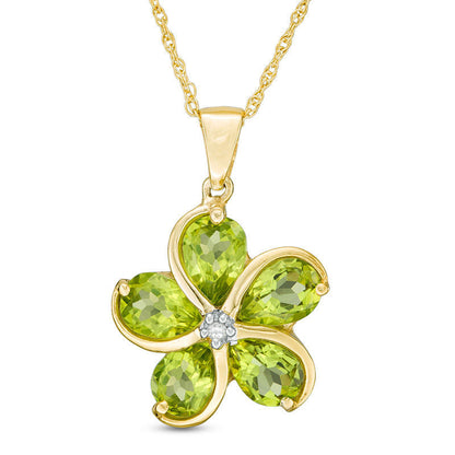Pear-Shaped Peridot and Natural Diamond Accent Flower Pendant in Sterling Silver with 14K Gold Plate