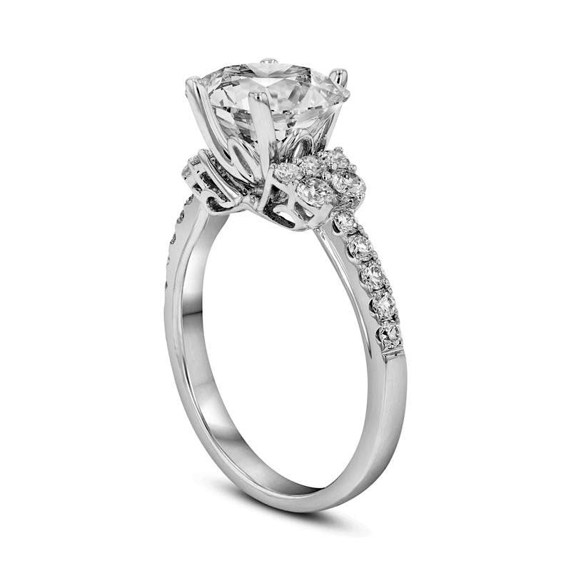 1.5 CT. T.W. Natural Diamond Side Clusters Engagement Ring in Solid 18K White Gold (I/SI2)