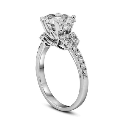 1.5 CT. T.W. Natural Diamond Side Clusters Engagement Ring in Solid 18K White Gold (I/SI2)