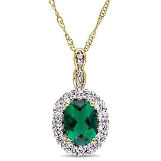 Oval Lab-Created Emerald, White Topaz and Diamond Accent Frame Pendant in 14K Gold û 17"