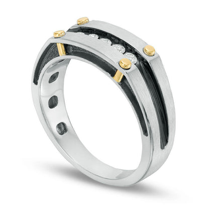 Men's 0.25 CT. T.W. Natural Diamond Five Stone Brushed Wedding Band in Solid 10K Two-Tone Gold