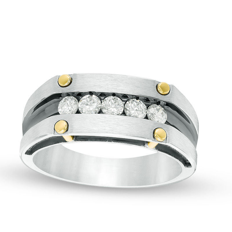 Men's 0.50 CT. T.W. Natural Diamond Five Stone Brushed Wedding Band in Solid 10K Two-Tone Gold