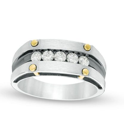Men's 0.50 CT. T.W. Natural Diamond Five Stone Brushed Wedding Band in Solid 10K Two-Tone Gold