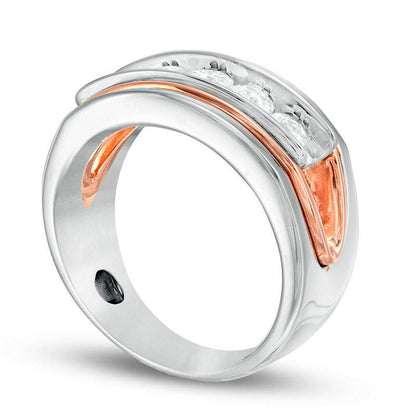 Men's 1.0 CT. T.W. Natural Diamond Five Stone Wedding Band in Solid 14K Two-Tone Gold