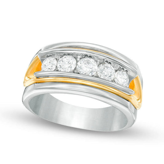 Men's 1.0 CT. T.W. Natural Diamond Five Stone Wedding Band in Solid 14K Two-Tone Gold