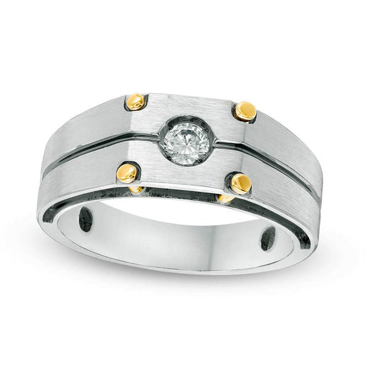 Men's 0.20 CT. Natural Clarity Enhanced Diamond Solitaire Brushed Wedding Band in Solid 10K Two-Tone Gold