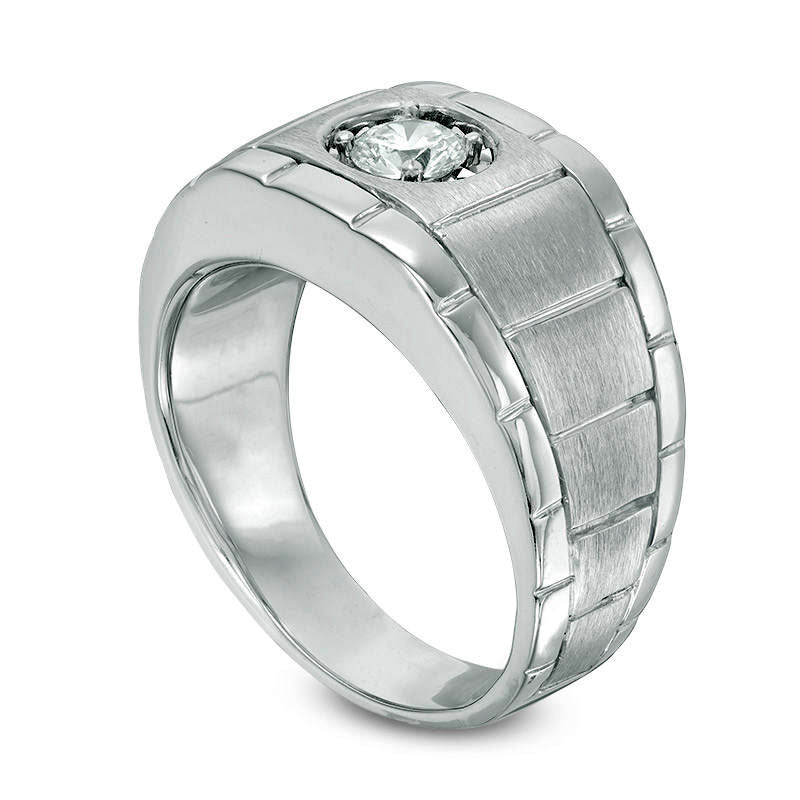 Men's 0.38 CT. Natural Clarity Enhanced Diamond Solitaire Brushed Wedding Band in Solid 10K White Gold