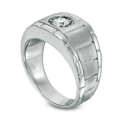 Men's 0.38 CT. Natural Clarity Enhanced Diamond Solitaire Brushed Wedding Band in Solid 10K White Gold