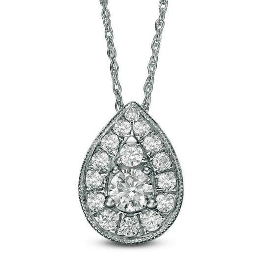 0.5 CT. T.W. Natural Diamond Teardrop Frame Antique Vintage-Style Pendant in 10K White Gold