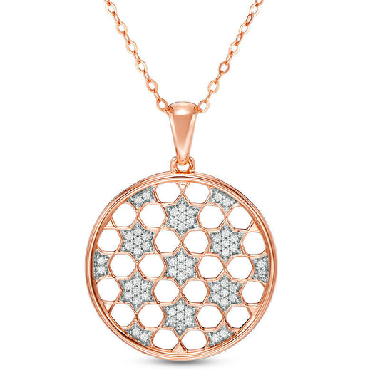 0.2 CT. T.W. Natural Diamond Star Lattice Medallion Pendant in 10K Rose Gold