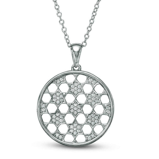 0.2 CT. T.W. Natural Diamond Star Lattice Medallion Pendant in 10K White Gold