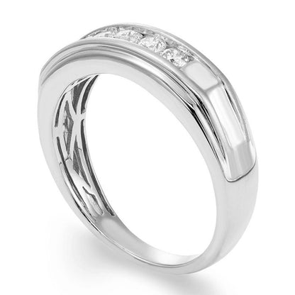 MenÆs 0.50 CT. T.W. Certified Natural Diamond Five Stone Wedding Band in Solid 14K White Gold (I/I2)