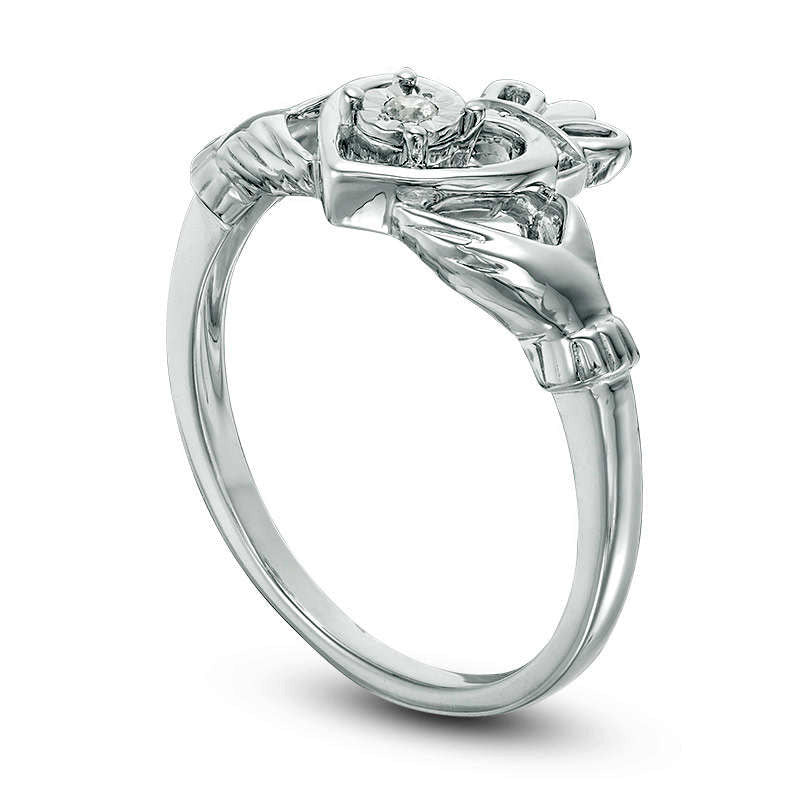 0.05 CT. Natural Clarity Enhanced Diamond Solitaire Claddagh Promise Ring in Solid 10K White Gold