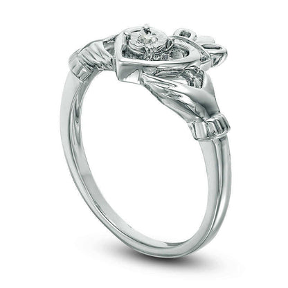 0.05 CT. Natural Clarity Enhanced Diamond Solitaire Claddagh Promise Ring in Solid 10K White Gold
