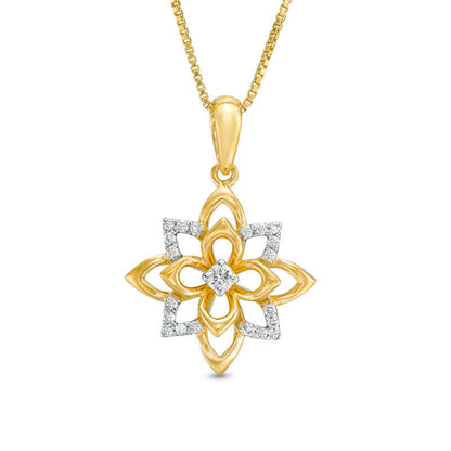 0.13 CT. T.W. Natural Diamond Lotus Flower Pendant in Sterling Silver with 18K Gold Plate