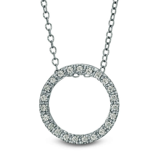 0.17 CT. T.W. Natural Diamond Open Circle Pendant in 14K White Gold