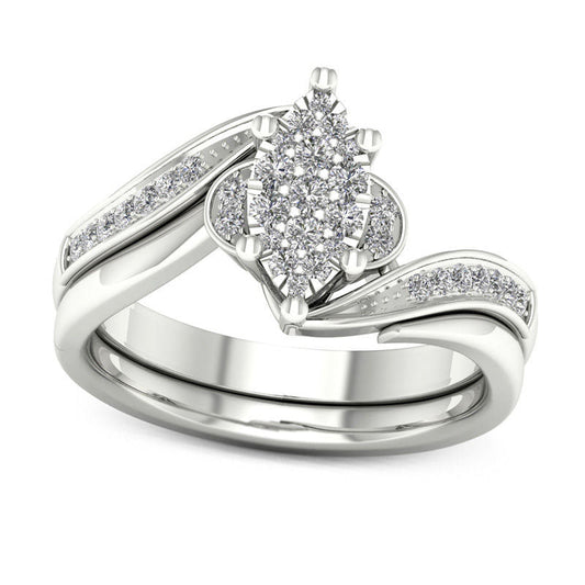 0.33 CT. T.W. Composite Natural Diamond Marquise Bypass Bridal Engagement Ring Set in Solid 14K White Gold