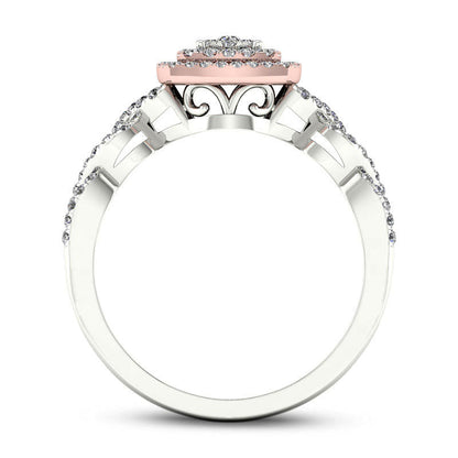 0.33 CT. T.W. Composite Natural Diamond Double Cushion Frame Twist Engagement Ring in Solid 14K Two-Tone Gold