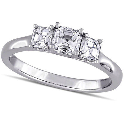1.0 CT. T.W. Asscher-Cut Natural Diamond Three Stone Engagement Ring in Solid 14K White Gold (VS2/H)