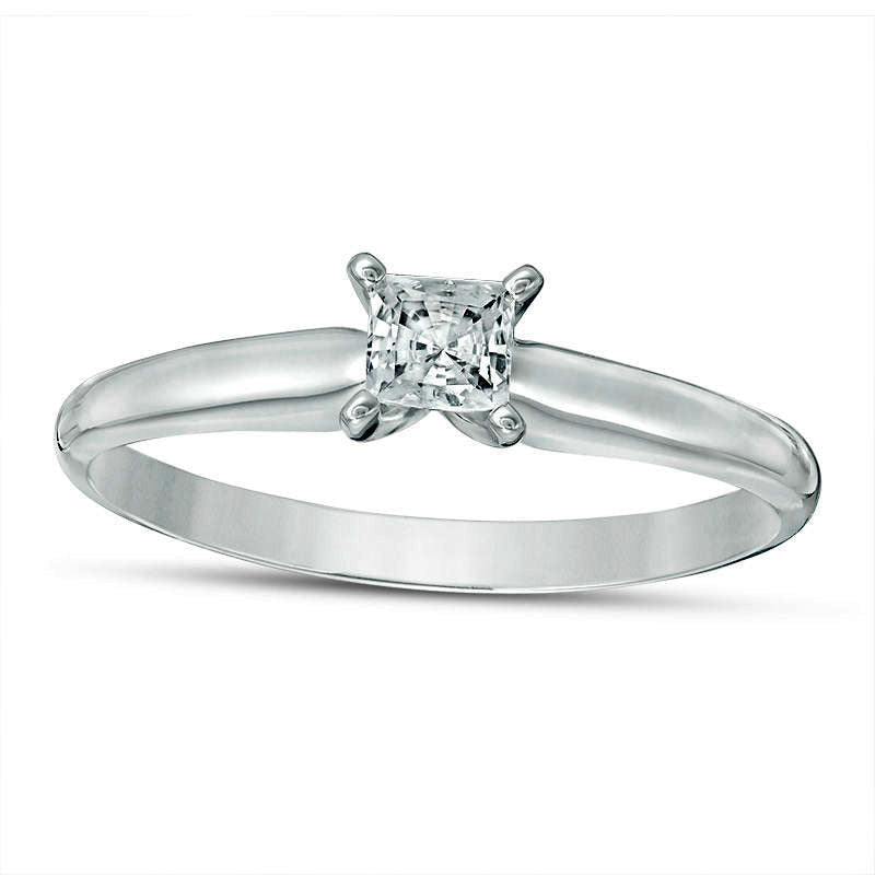 0.25 CT. Princess-Cut Natural Clarity Enhanced Diamond Solitaire Engagement Ring in Solid 14K White Gold (I/I2)
