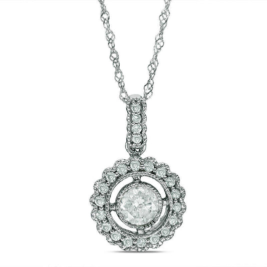 0.5 CT. T.W. Natural Diamond Frame Antique Vintage-Style Pendant in 10K White Gold - 17"