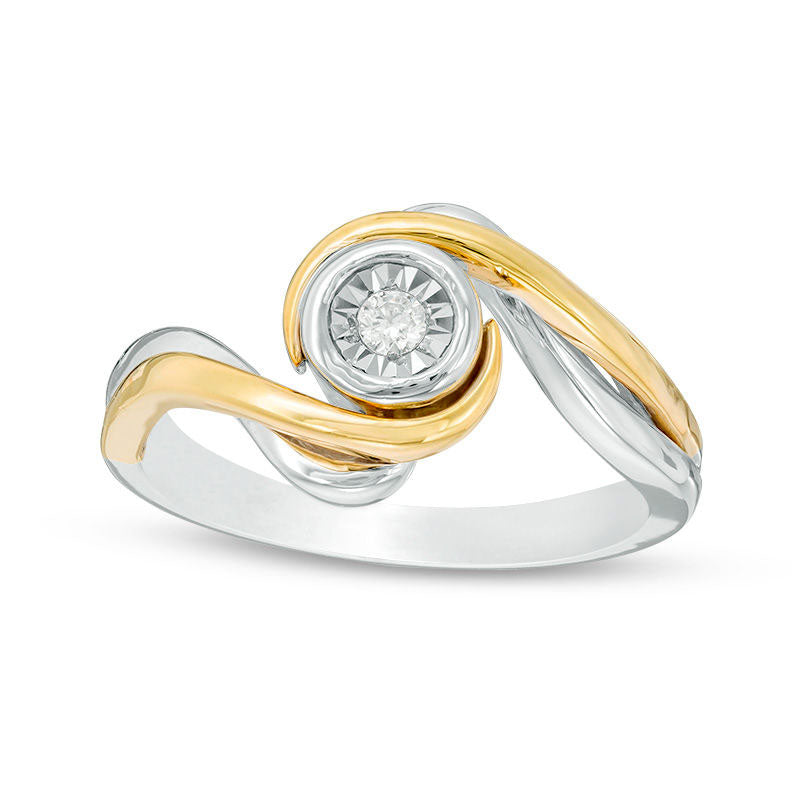 0.05 CT. Natural Clarity Enhanced Diamond Solitaire Swirl Bypass Promise Ring in Sterling Silver and Solid 10K Yellow Gold