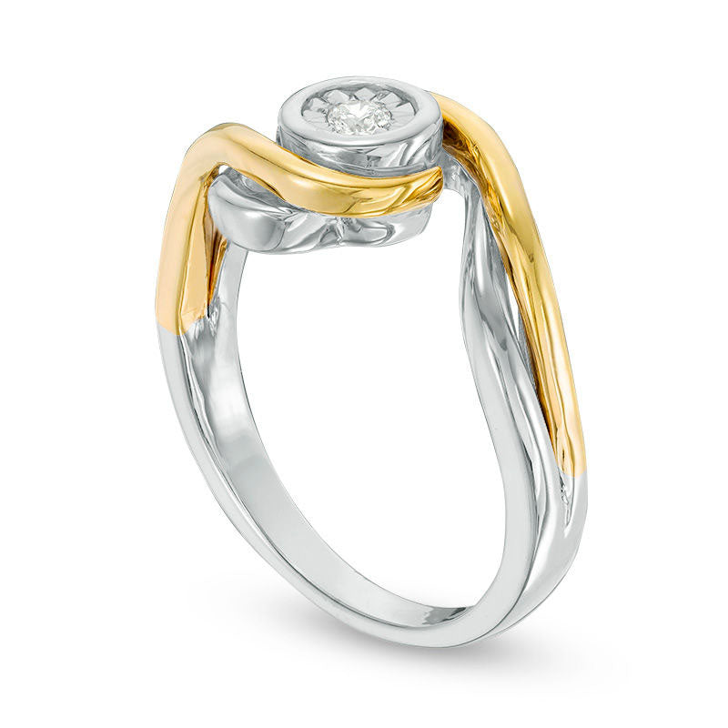 0.05 CT. Natural Clarity Enhanced Diamond Solitaire Swirl Bypass Promise Ring in Sterling Silver and Solid 10K Yellow Gold