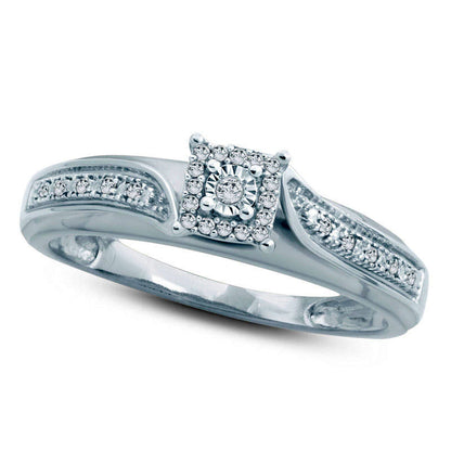 0.05 CT. T.W. Natural Diamond Square Frame Bypass Engagement Ring in Solid 10K White Gold