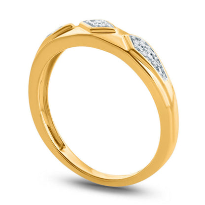 Ladies' Natural Diamond Accent Retro Geometric Wedding Band in Solid 10K Yellow Gold