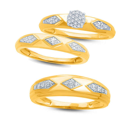 Ladies' Natural Diamond Accent Retro Geometric Wedding Band in Solid 10K Yellow Gold