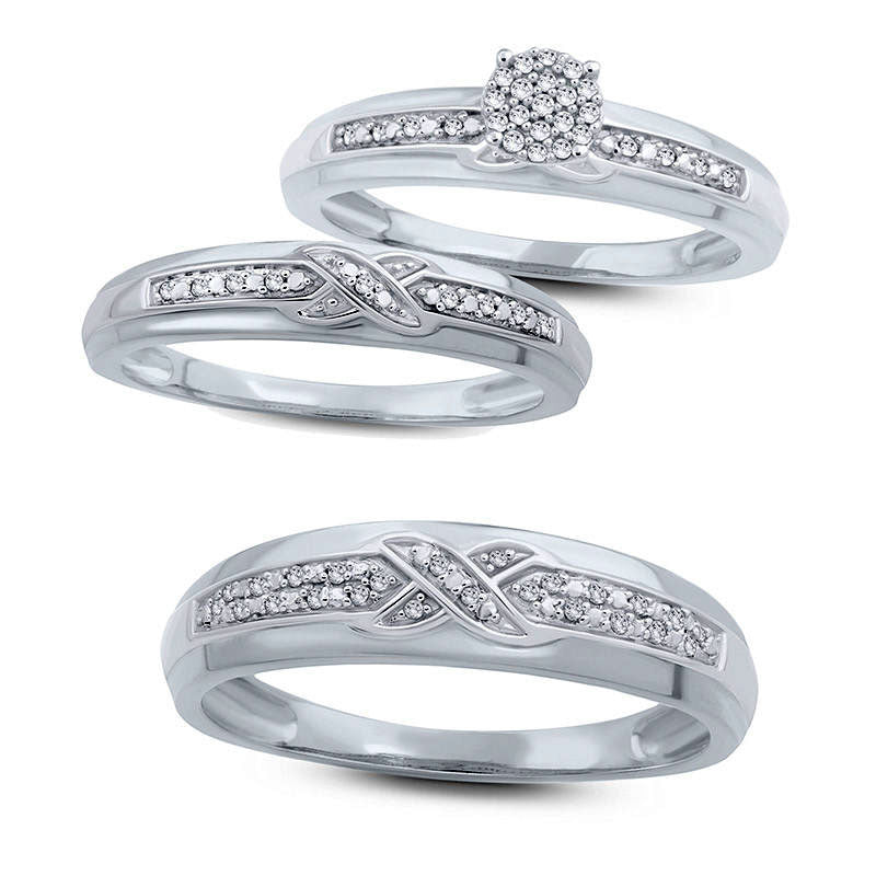 Ladies' Natural Diamond Accent Criss-Cross Wedding Band in Solid 10K White Gold