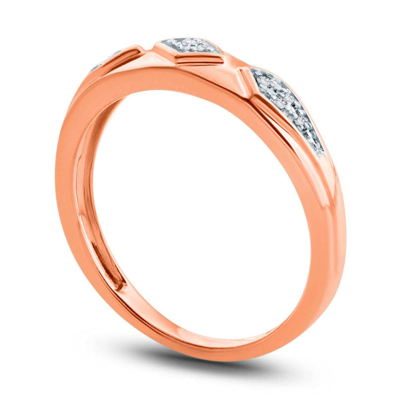 Ladies' Natural Diamond Accent Retro Geometric Wedding Band in Solid 10K Rose Gold