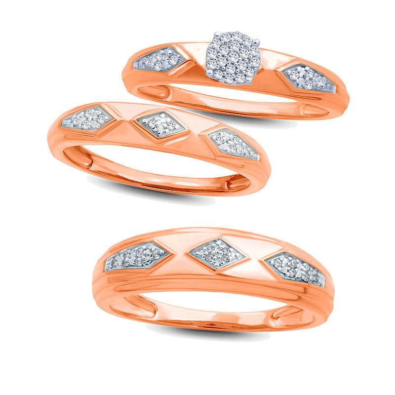 Ladies' Natural Diamond Accent Retro Geometric Wedding Band in Solid 10K Rose Gold