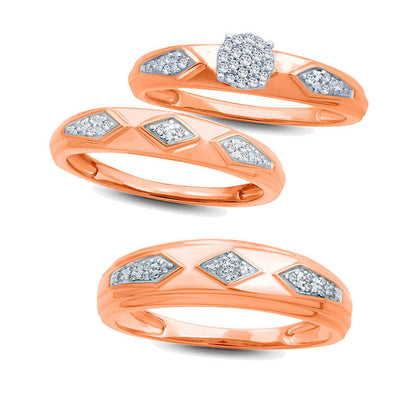 Ladies' Natural Diamond Accent Retro Geometric Wedding Band in Solid 10K Rose Gold