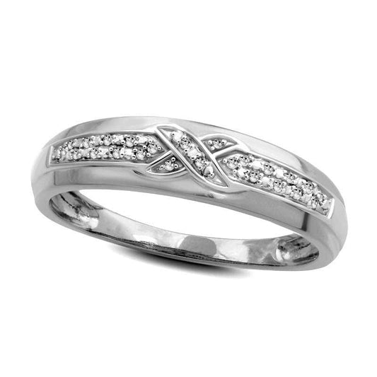 Men's 0.05 CT. T.W. Natural Diamond Criss-Cross Wedding Band in Solid 10K White Gold