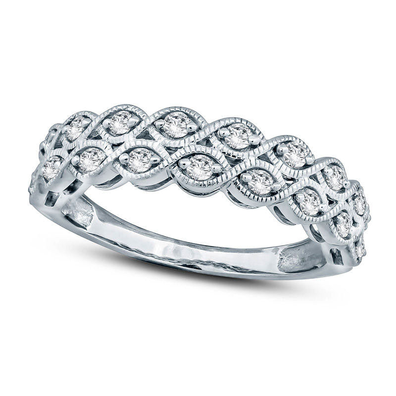 0.33 CT. T.W. Natural Diamond Twist Double Row Antique Vintage-Style Anniversary Band in Sterling Silver