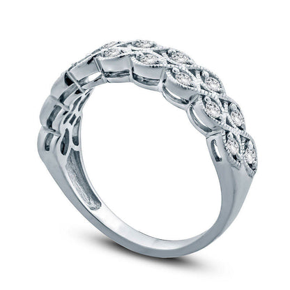 0.33 CT. T.W. Natural Diamond Twist Double Row Antique Vintage-Style Anniversary Band in Sterling Silver