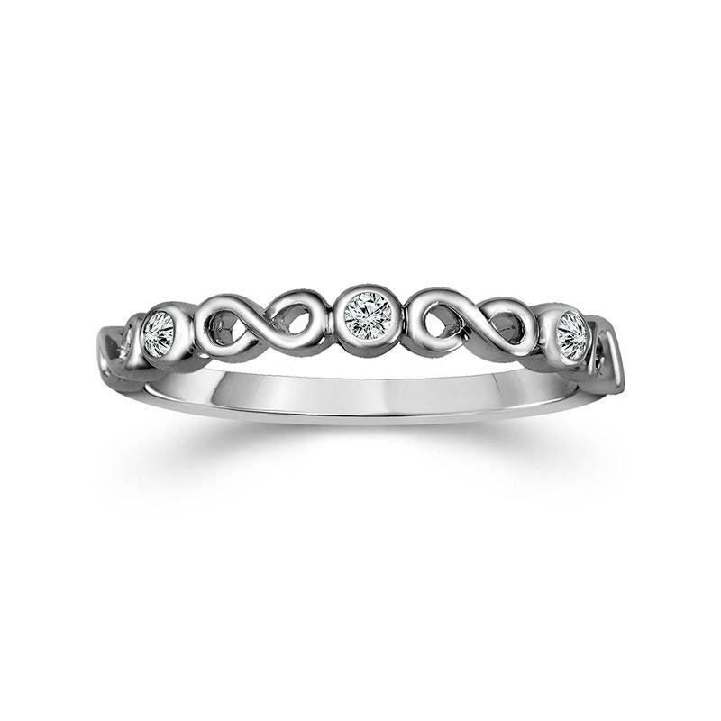 0.05 CT. T.W. Natural Diamond Three Stone Alternating Infinity Stackable Band in Solid 10K White Gold
