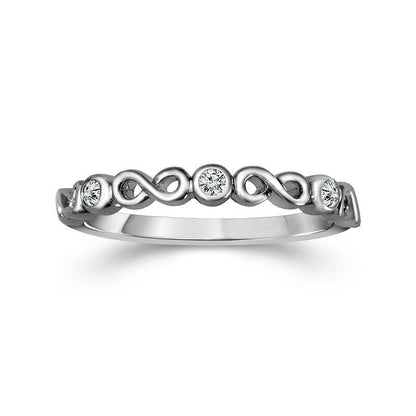 0.05 CT. T.W. Natural Diamond Three Stone Alternating Infinity Stackable Band in Solid 10K White Gold