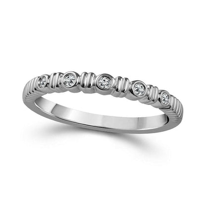 0.05 CT. T.W. Natural Diamond Five Stone Grooved Stackable Band in Solid 10K White Gold
