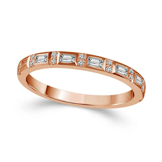 0.17 CT. T.W. Baguette and Round Natural Diamond Alternating Stackable Band in Solid 10K Rose Gold