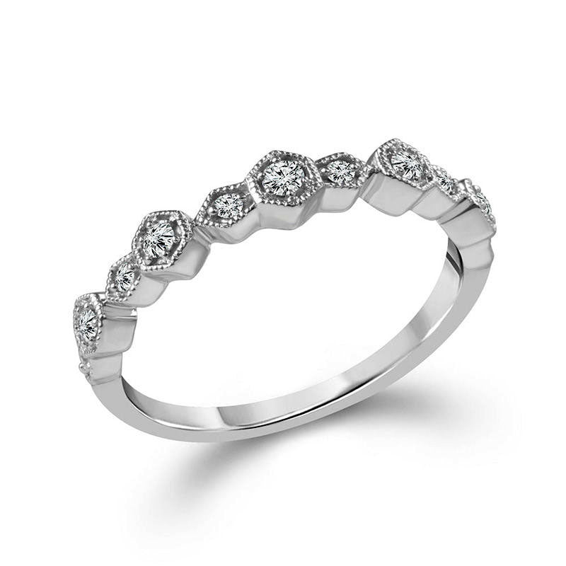 0.17 CT. T.W. Natural Diamond Alternating Art Deco Antique Vintage-Style Stackable Band in Solid 10K White Gold