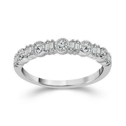 0.25 CT. T.W. Baguette and Round Natural Diamond Alternating Antique Vintage-Style Stackable Band in Solid 10K White Gold